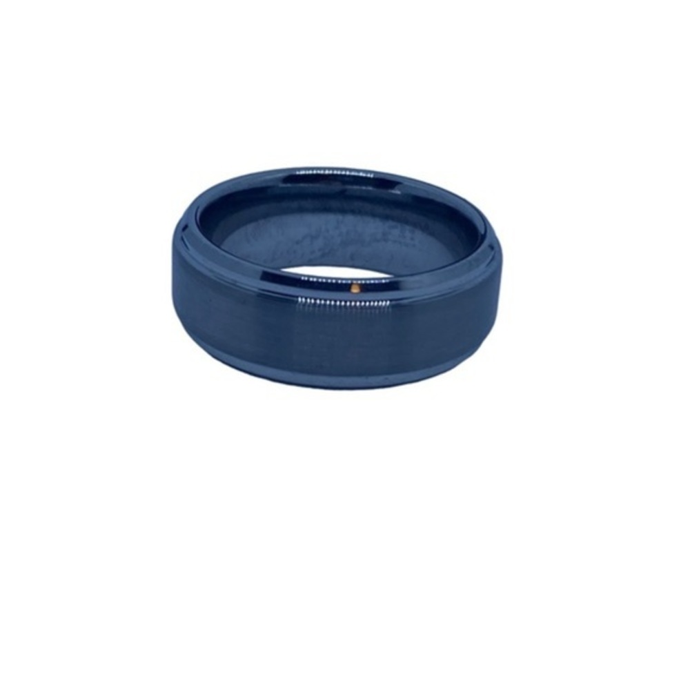 Tungsten Ring Men 8.5 Silver 8mm Brushed Matte Step Edge Wedding Band